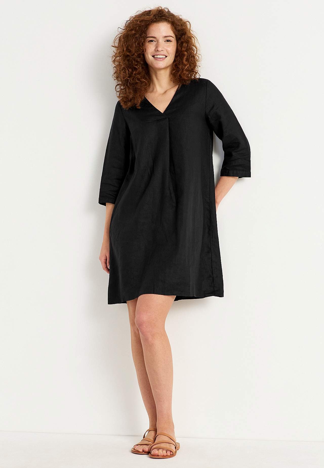 V-kaelusega linane kleit Premium Joanne
