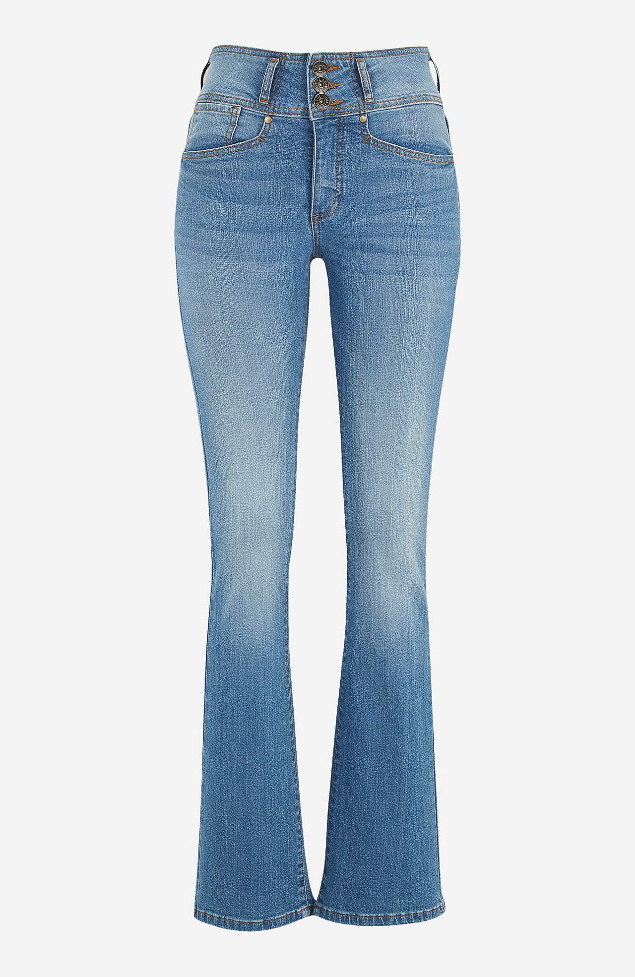 Kõrge pihaosaga bootcut-lõikes teksased