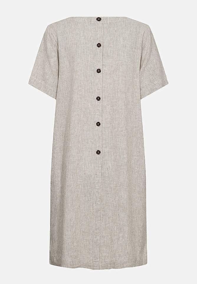 Triibuline linasest kangast kleit taskutega